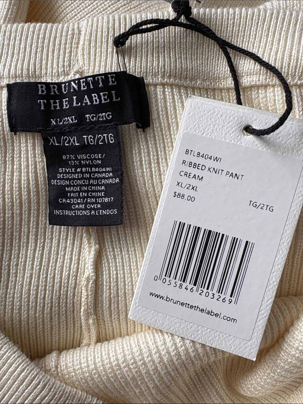 BNWT Brunette The Label Ribbed Knit Pants Cream | Size XL/2XL - Picture 7 of 7